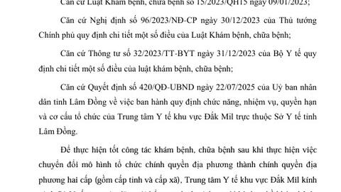 Công bố danh sách người hành nghề khám bệnh, chữa bệnhtại Trung tâm Y tế khu vực Đắk Mil