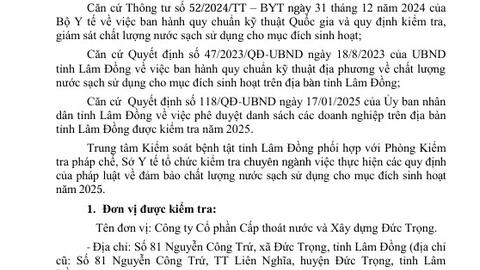 Báo cáo Kết quả ngoại kiểm chất lượng nước sạch sử dụng cho mục đích sinh hoạt tại Công ty Cổ phần Cấp thoát nước và Xây dựng Đức Trọng