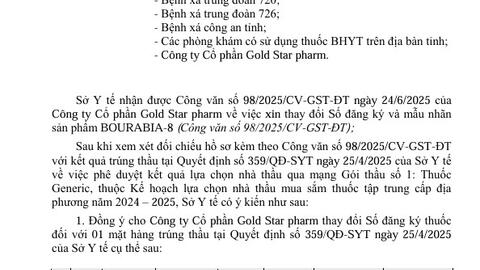 Thay đổi Số đăng ký mới thuốc trúng thầu tại Quyết định số 359/QĐ-SYT ngày 25/4/2025 Gold Star