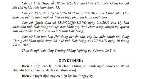 Quyết định 894/QĐ-SYT Về việc cấp, cấp lại, điều chỉnh Chứng chỉ hành nghề dược (lần 17 tháng 9)